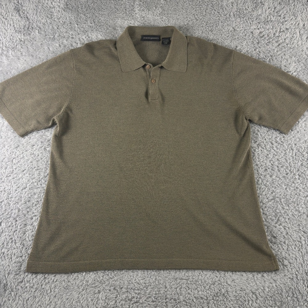 Jhane Barnes Mens Silk Blend Short Sleeve Polo Shirt‎ Olive Green Large